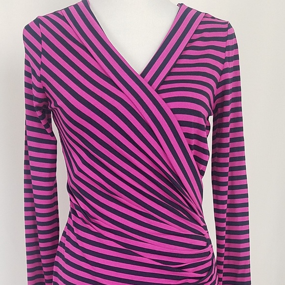 Banana Republic Small Stripe Surplice Dress Pink - Picture 3 of 7